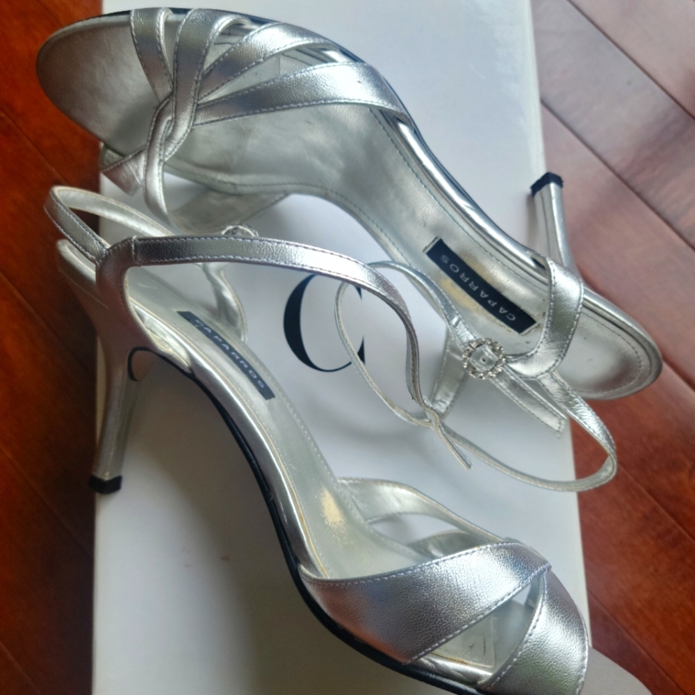 Silver Caparros Heels in box size 8